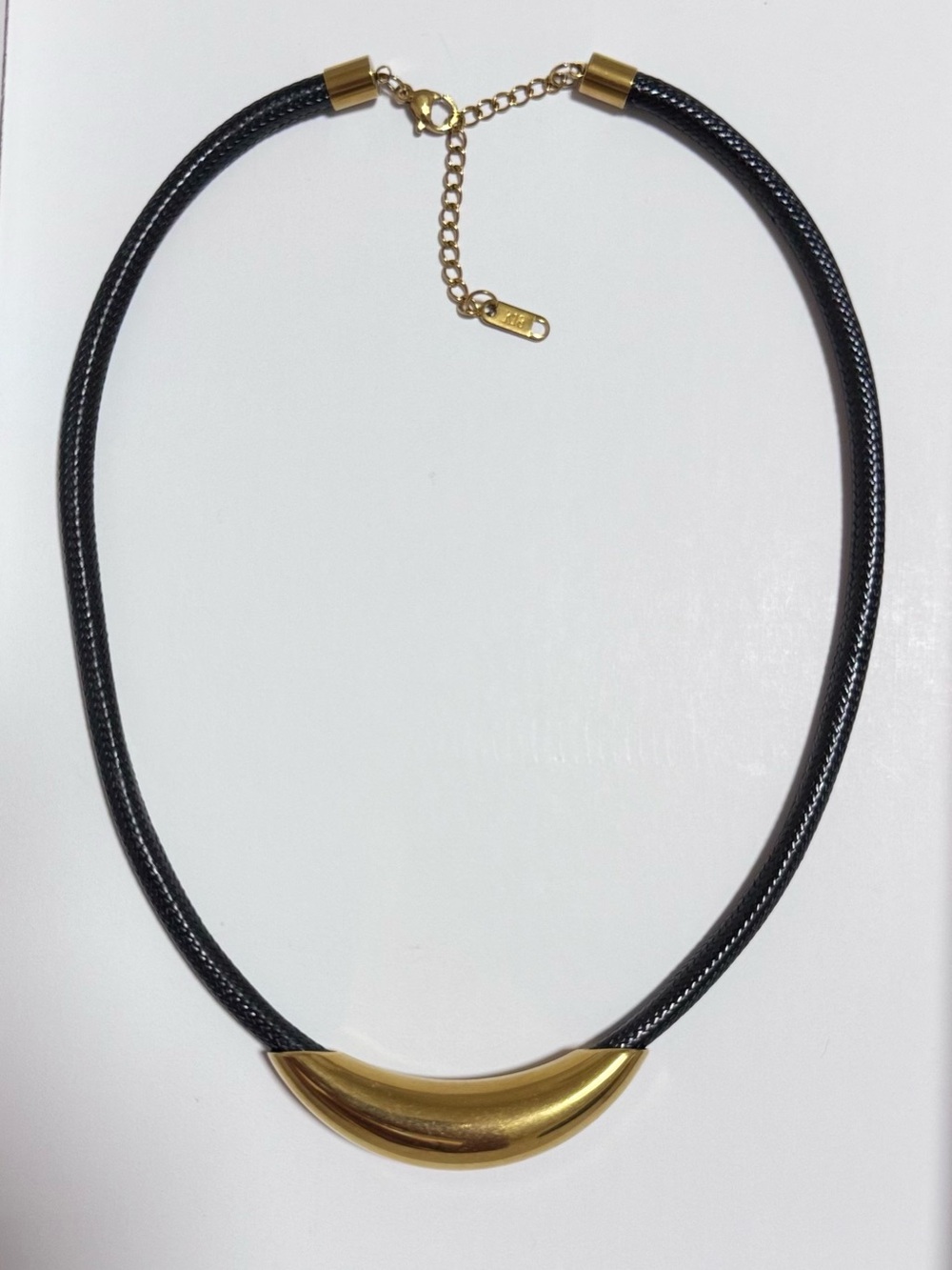 18K Gold-Plated Black leather Cord Pendant Necklace with Adjustable Chain